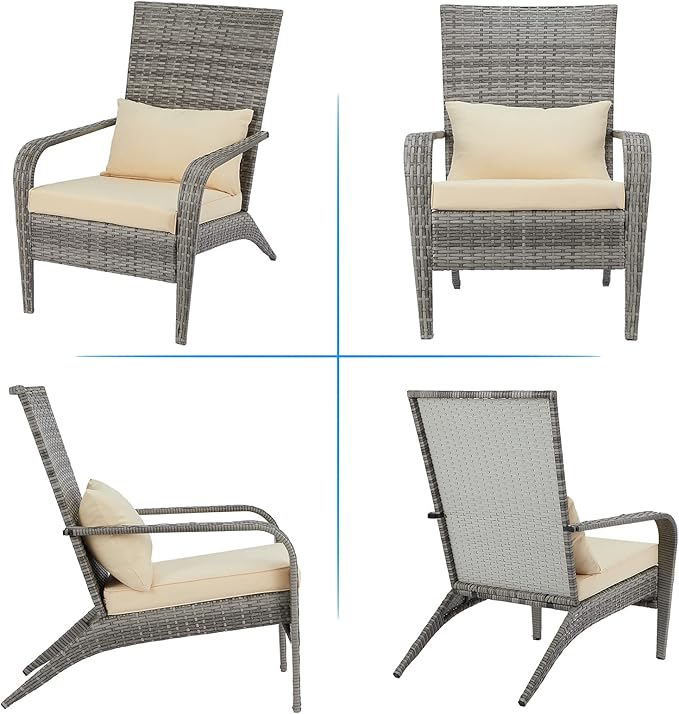 AECOJOY Outdoor Dining Chairs, Outdoor Patio Adirondack Rattan Chair with Cushion and Pillow for Garden,Backyard,Porch, Grey