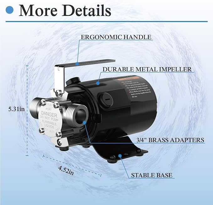 Water Transfer Pump With ON/OFF Switch, 120V Water Pump 330 GPH Utility Pump, 1/10 HP Electric Water Pump Rain Barrel Garden Hose Pump for Water Transferring from Ponds, Pools, Aquariums, Hot Tubs