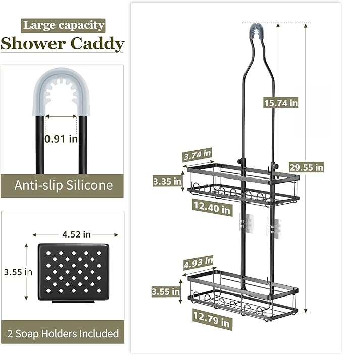 Skyapex Shower Caddy Hanging Over Shower Head, Adjustable, Black