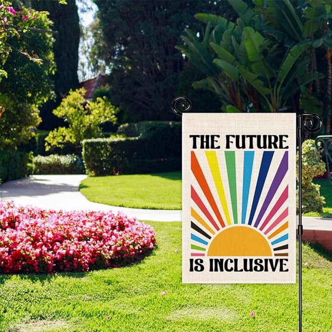 The Future Is Inclusive Garden Flag, Hope Liberal Pride Garden Flag for Outside, Rainbow Social Justice Ally Double Sided Farmhouse Porch Yard Sign, Housewarming Gifts for LGBTQ Family Neighbor