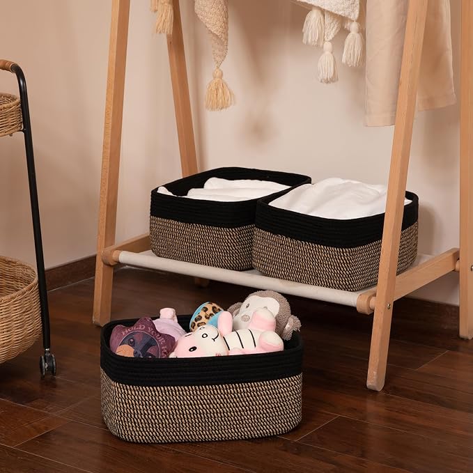 OIASKET Storage Baskets for Organizing 3 Pack, Woven Baskets for Shelves, | Closet Organizer Bins with Handle, Empty Gift Basket, Toy Storage for Toys, Blankets, Towels, Clothes, Books, 15"x11.42"x6.7"