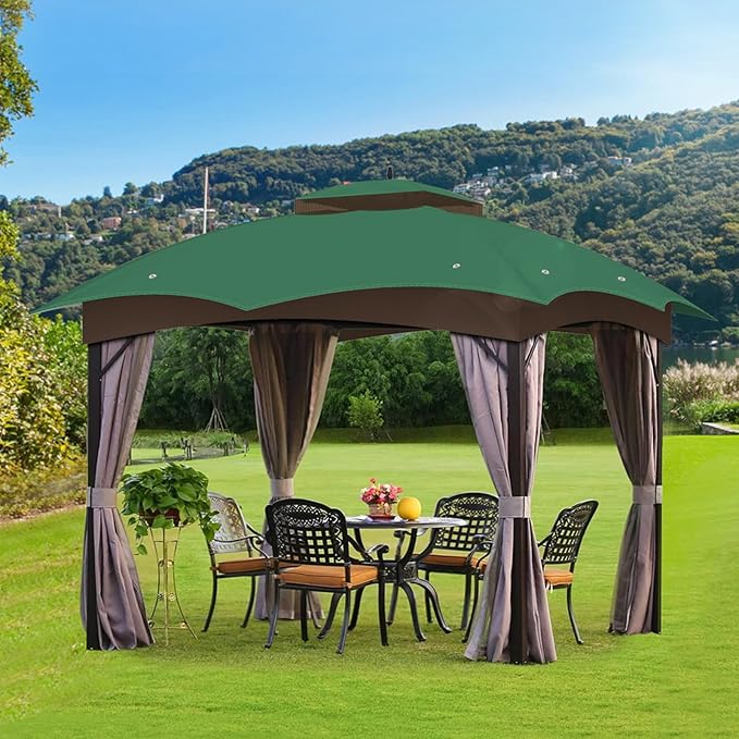 Replacement Gazebo Canopy Top Cover for 10 x 12, Double Tiered Waterproof Canopy Roof for Lowe's Allen Roth Gazebo #GF-12S004B-1(Green)