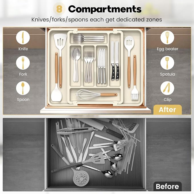 Caperci Large Silverware Organizer Tray for Kitchen Drawer Utensils Thicker