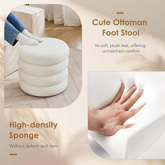 Flouki 19.5" Storage Ottoman Round, Vanity Stools for Bedroom, Velvet Pouf Ottoman with Removable Lid, Modern Ottoman Stool for Girls Women, Foot Stool for Living Room, White