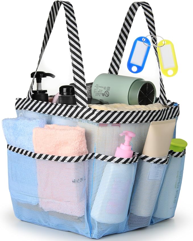 Temede Mesh Shower Caddy Portable for College Dorm Room Essentials | Large Capacity 8-Pocket Shower Tote Bag, Bathroom Organizer with Quick-Dry and Dual Handles for Dorm, Gym, Travel, Camping