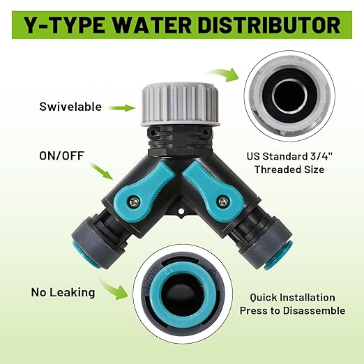 Drip Irrigation Kit - 100 FT. Hose Sprinkler System with 360° nozzles and T-connectors for Gardens, lawns, Plants, Flower beds, Trees, patios and hydroponics (Closeable nozzle-20)