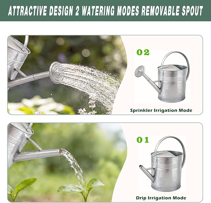 9.5L Metal Watering Can for Outdoor Garden, Galvanized Steel Large Watering Can Pot with Top Handle and Long Spout, Rust-Resistant Water Can for Flower, Lawns, and Farm Use