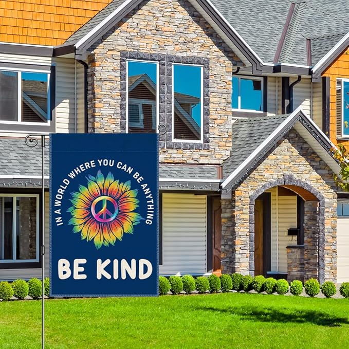 Perfectinsoy In A World Where You Can Be Anything Be Kind Retro Garden Flag, Daisy Front Yard Sign, Welcome Yard Home Holiday Farmhouse Porch Patio Lawn Outside Decor, World Peace Yard Flag