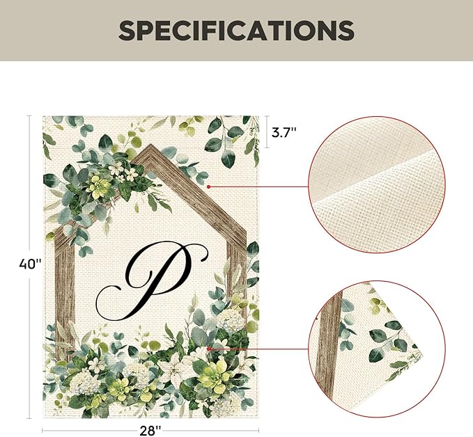 AVOIN colorlife Initial Letter P Monogram House Flag 28x40 Inch Double Sided Outside, Spring Floral Family Last Name Yard Decoration