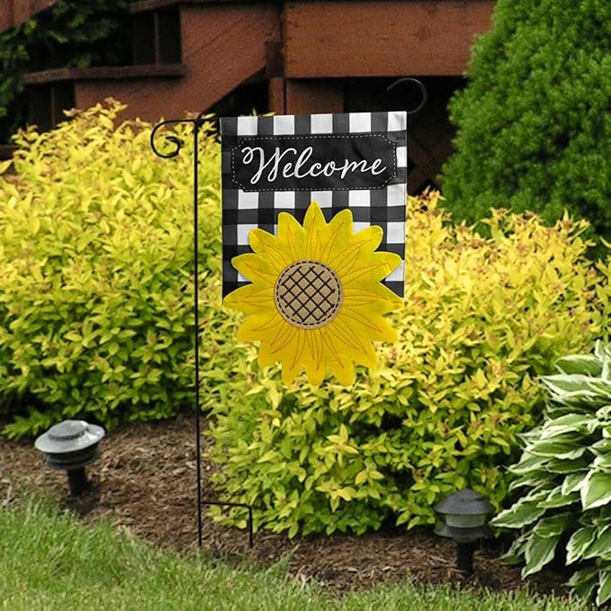 Sculpted Sunflower Summer Burlap Garden Flag Welcome 12.5" x 18" Briarwood Lane