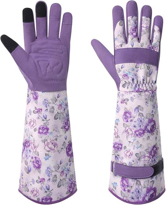 Trifabricy Gardening Gloves for Women, Leather Long Garden Gloves with Grip, Thorn-Proof Puncture-Resistant Work Gloves
