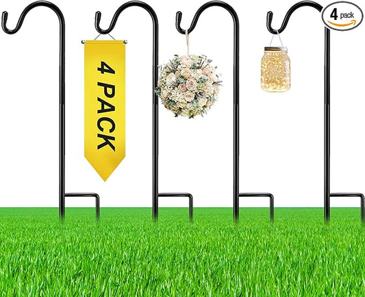 4 Pcs 15 Inch Shepherds Hook for Outdoor Adjustable Bird Feeder Pole Metal Steel Shepard Hooks for Hummingbird Stand Feeder Pole for Garden Plant, Lantern, Hanging Wedding Decor