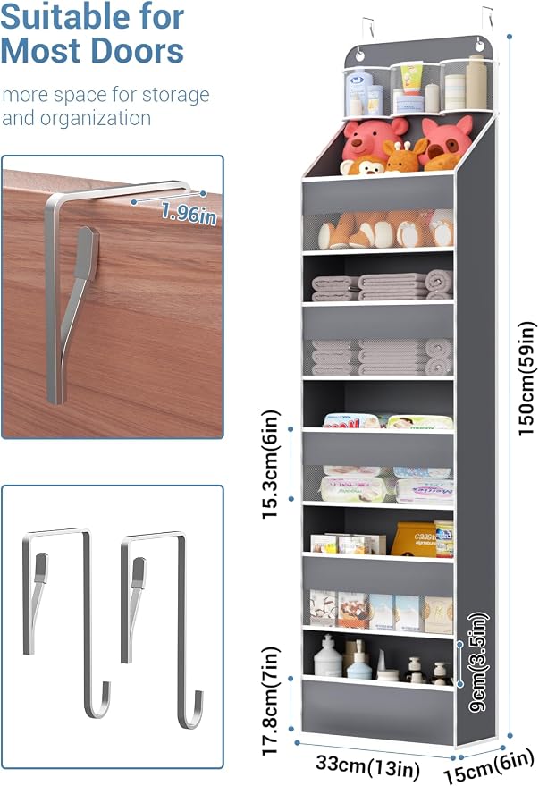 Over Door Hanging Organizer, 5 Tier 44 lb Load Behind Door Storage Bag