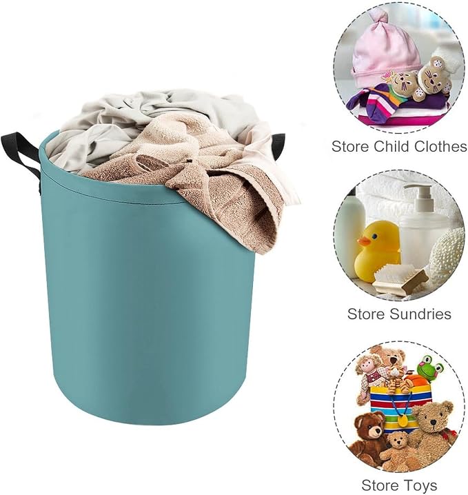Large Laundry Hamper Bag, Retro Blue Trend Color Collapsible Laundry Basket with Drawstring Dirty Clothes Organizer Washing Bin for Family Essentials Storage