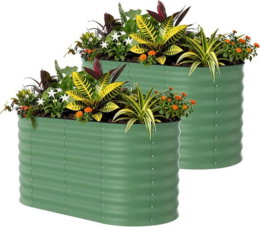 2 Pcs Raised Garden Beds Outdoor 4x2x2 ft - Galvanized Steel Planter Box for Vegetables, Flowers, Rust-Resistant Garden Box, Easy Assembly Raised Beds, Durable Planters for Outdoor Plants, Green