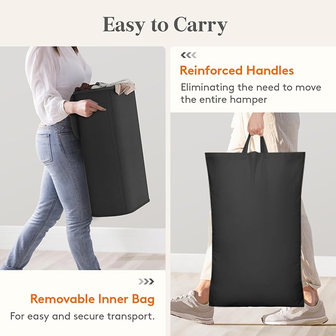 Lifewit Slim Laundry Basket with Lid and Removable Bag, 65L, Black | Collapsible Narrow Laundry Hamper, Skinny Washing Basket with Plastic Frame, Dirty Clothes Organiser for Laundry, RV, Dorm