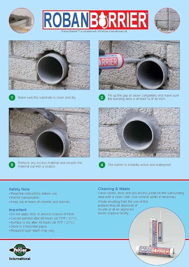 Roban Barrier Compound - Instantly Effective, Waterproof Rodent Block & Hole Filler, Metal Fiber Reinforced, Indoor/Outdoor, Paintable, Rodent Barrier