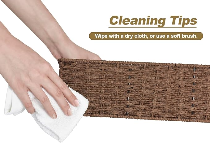 StorageWorks Toilet Paper Basket, Paper Rope Back of Toilet Basket, Walnut | Wicker Baskets with 3 Dividers, Toilet Paper Storage for Back of Toilet Tank, Woven Baskets for Shelves, Pantry, 2 Pack