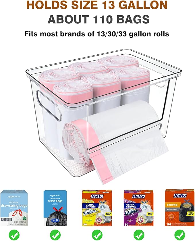 Trash Bag Holder, Acrylic Garbage Bag Dispenser with Bamboo Top