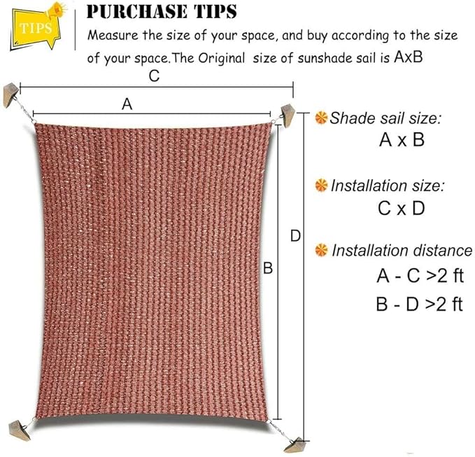 Sun Shade Sail Canopy, Patio Shade Cloth Outdoor Cover - Sunshade Fabric Awning Shelter for Pergola Backyard Garden Carport (Red, 8' x 14' Rectangle)