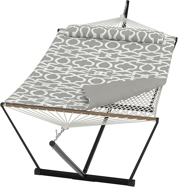 Garvee 2 Person Portable Double Hammock for Outdoor with Pillow, Heavy Duty Portable Hammock with Adjustable Steel Stand for Patio, Garden, Beach, Backyard