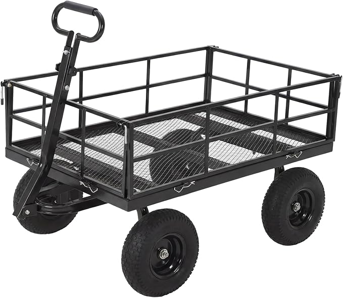 Heavy Duty Steel Garden Cart, 1200 LBS Load Capacity Garden Wagon with 10 inch Tire and 180° Rotating Handle Attach to ATV or Tractor, Yellow