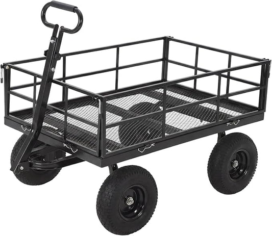 Heavy Duty Steel Garden Cart, 1200 LBS Load Capacity Garden Wagon with 10 inch Tire and 180° Rotating Handle Attach to ATV or Tractor, Yellow
