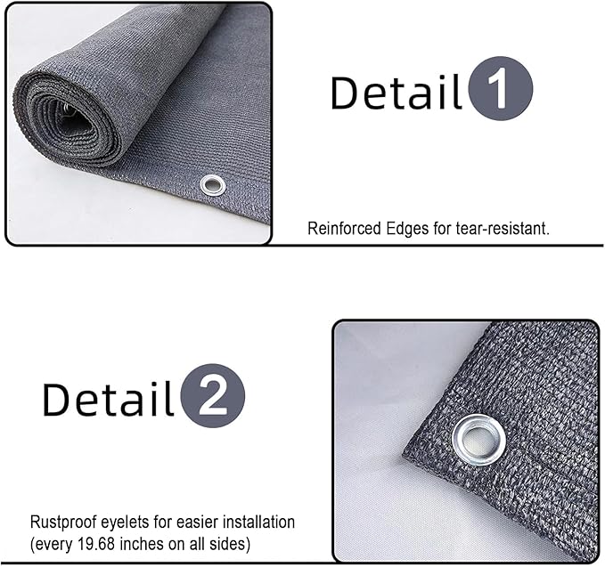 SUNLAX 3.3'x19.7' Grey Balcony Privacy Screen Fence Windscreen Cover Fabric Shade Netting Mesh Cloth with Grommets UV Protection for Patio, Backyard, Porch, Railing Shield 90%