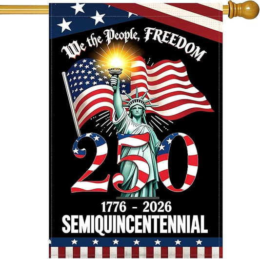 250 Years America Garden Flag, 250th Anniversary USA Patriotic 4th of July Double-Sided Waterproof Banner with Freedom Yard Sign, We The People, 1776-2026 Commemorative, 28 x 40 Inch