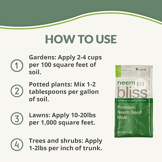 Neem Bliss (10lbs) - Neem Seed Meal - Organic Neem Cake for Plants - OMRI-Listed Fertilizer for Plants, Vegetables, Lawns, & Gardening - 100% Natural & Renewable Garden Fertilizer