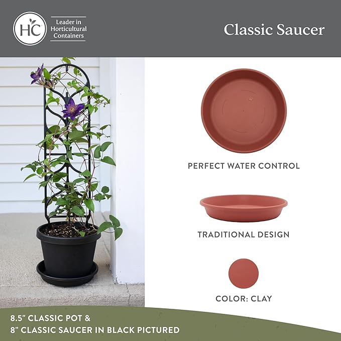 The HC Companies 17.5 Inch Classic Round Plant Saucer, Lightweight UV-Resistant Plastic Outdoor & Indoor Flower Pot Tray, 2-Pack Plant Pot Trays for Garden & Home Decor, Clay