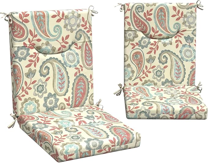 DYTXIII Outdoor High Back Chair Cushions Set of 2, 44x20 in Water Repellent Patio Seat Cushions with Elastic Sponge, All Weather Cushions for Rocking, Dining Chairs, Patio Furniture - Paisley Vintage