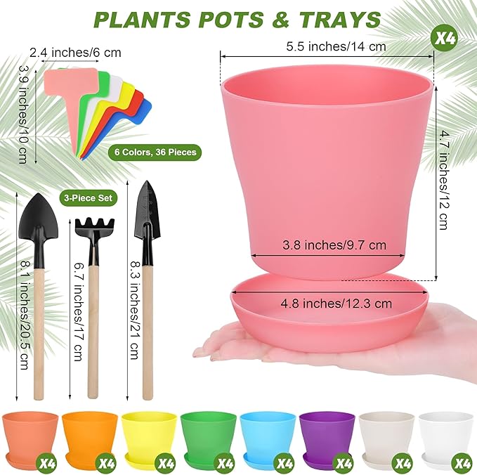 Hahood 36 Pack 5.5 Inch Plastic Plant Pots with Saucers Colorful Flower Plant Container Seed Starting Pots Thickened Seedlings Nursery Pots for Home Garden Indoor Outdoor Flowers, 9 Colors