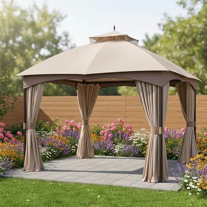 Garden Winds Reinforced RipLock 350 Replacement Canopy Top Cover Compatible with Turnberry 10' x 12' Gazebo Models L-GZ933PCO-L, A101004500 – Beige