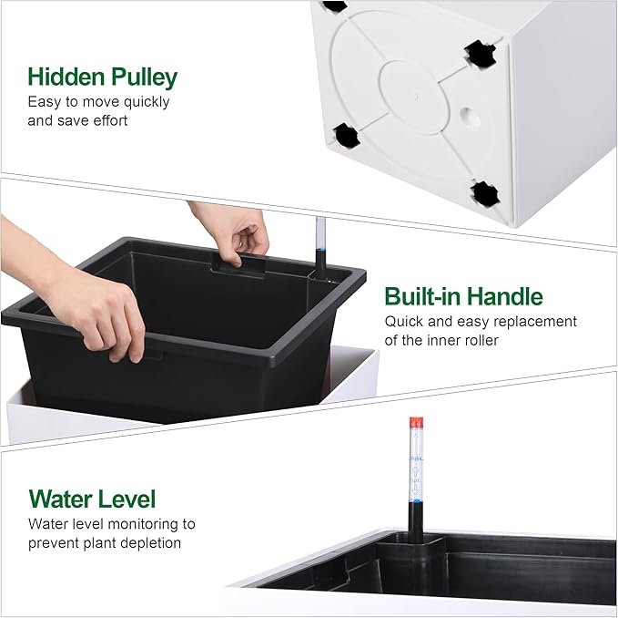 30 Inch Tall Self Watering Planters for Patio, Set of 2 Large Square PP Plastic Planters with Water Reservoir, Modern Floor Standing Self-Watering Pots for Indoor Outdoor Home Garden Decor, Black