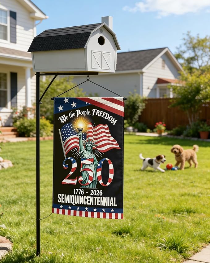 250 Years America Garden Flag, 250th Anniversary USA Patriotic 4th of July Double-Sided Waterproof Banner with Freedom Yard Sign, We The People, 1776-2026 Commemorative, 12 x 18 Inch