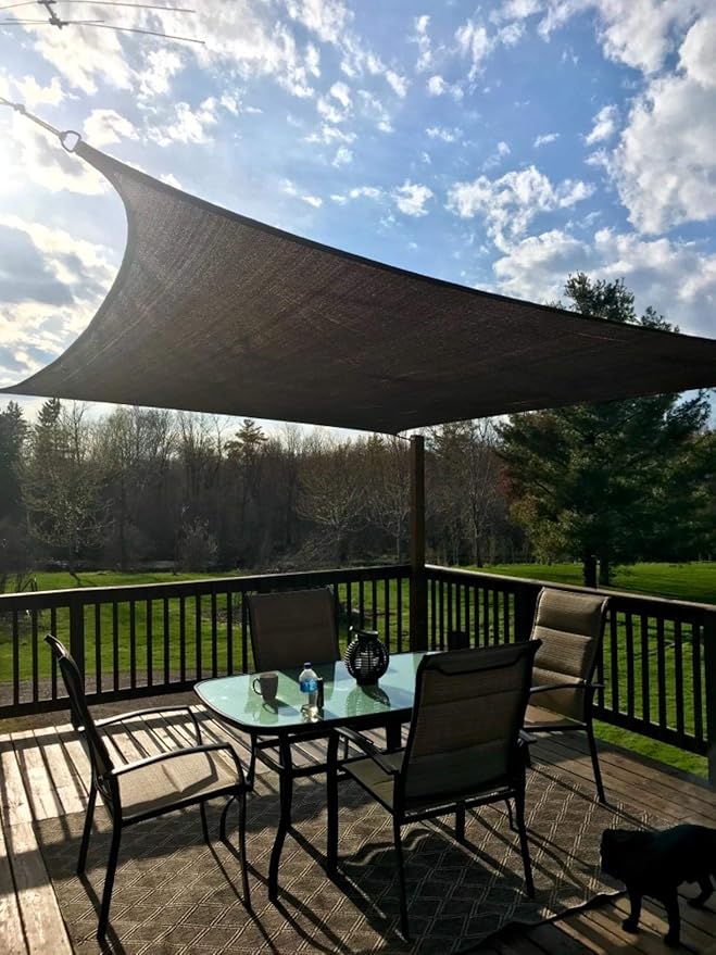 Sun Shade Sail Canopy, Patio Shade Cloth Outdoor Cover - Sunshade Fabric Awning Shelter for Pergola Backyard Garden Carport (Brown, 8' x 10' Rectangle)
