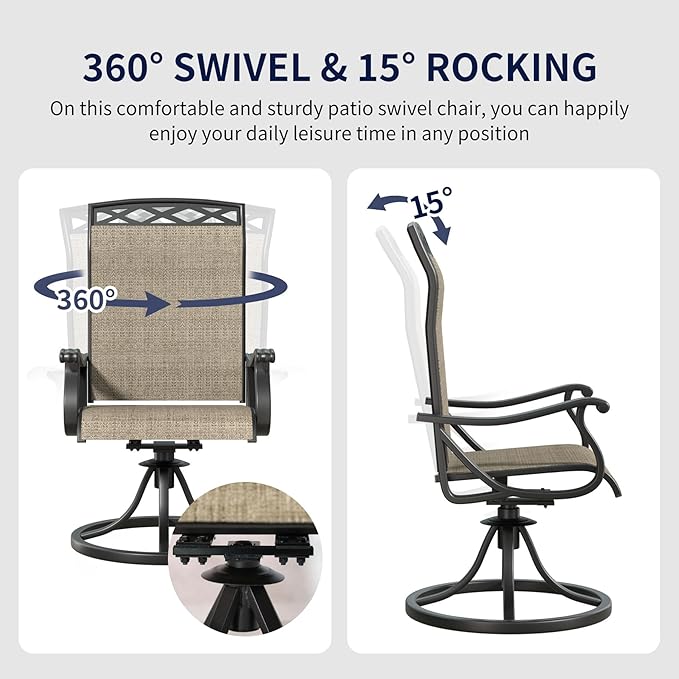 SHGJ&SOFT Patio Swivel Chairs, Waterproof Outdoor Dining Chairs with All-Weather Textilene Mesh for Deck, Garden, and Backyard (Brown6, 2PC)
