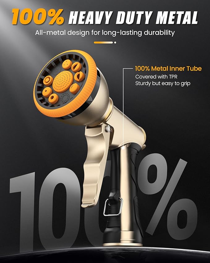 RAINPOINT Garden Hose Nozzle with 9 Adjustable Spray Patterns (without connector, Orange)