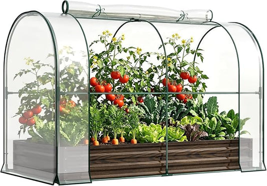 DoCred Galvanized Raised Garden Bed with PVC Cover, 84.6" x 45.3" x 47.2" Metal Planter Bottomless Box w/ Roll-Up Window, Mini Greenhouse Tent for Outdoor Growing Vegetables Flower Fruit
