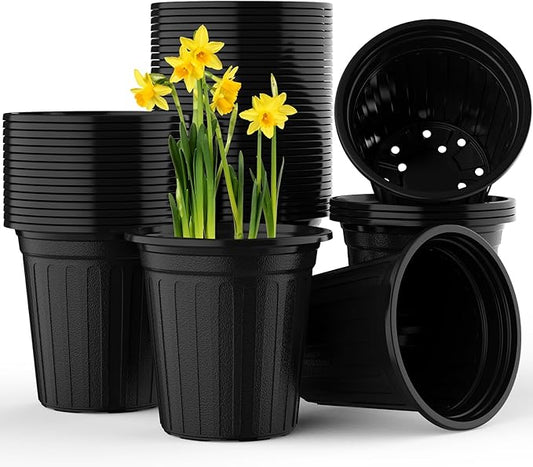 200 Pcs 2 Gallon Planter Nursery Pots, Seed Starting Pot Plastic Flower Seedling Pots with Drainage Holes Flexible Plant Container for Indoor Outdoor Garden Lawn Yard Plants Seedlings (200, 2 Gallon)