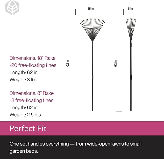 Yard Butler ILT-208 World’s Greatest Rake Set Garden Rake for Lawncare - Convenient Garden Cleaning Accessory - Lightweight Handle - Steel Tines - Easy to Maneuver