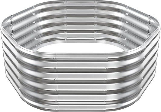 Hexagon Raised Garden Bed, 48 Inch Diagonal & 16.5 Inch Tall, Galvanized Steel Planter Box with Wave-Shaped Metal Panels for Outdoor Flower,Tree,Herb & Vegetable Garden (Silver, 4FT X 1.5FT)