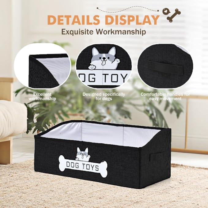 Dog Toy Basket, Specially Designed for Dog Toy Storage, Collapsible Dog Toy Box with Handle，Perfect for Storing Pet Toys and Accessories - Black