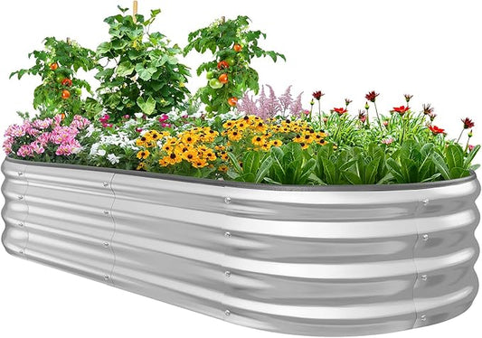 KING BIRD Raised Garden Bed Galvanized Planter Garden Box Outdoor for Gardening, Vegetables, Flowers, 71x35x12 in, Light Silver