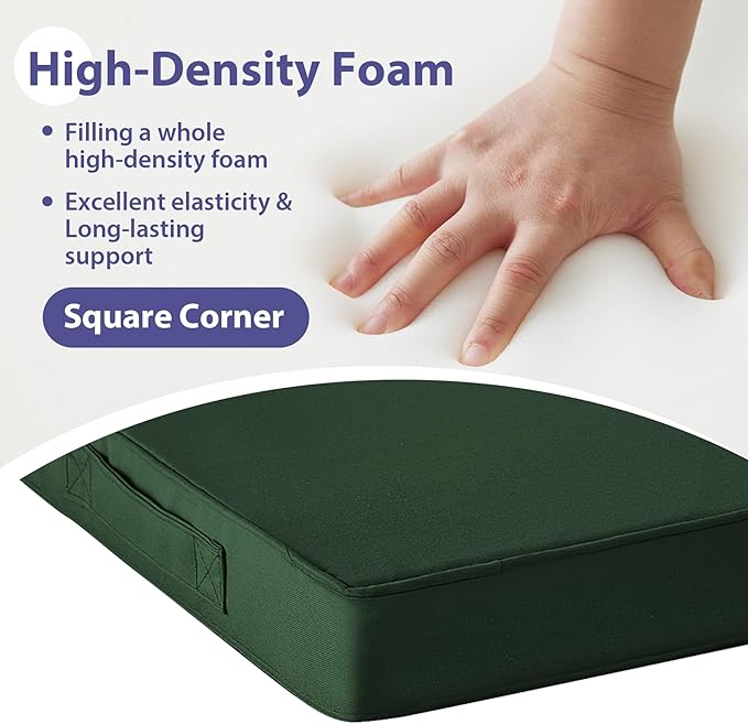 IPYNBAP Outdoor Chair Cushions Set of 4,Waterproof Outdoor Seat Cushions for Patio Furniture,Patio Chair Cushion with Handle and Ties, Square Out Door Chair Pads,17" x 16" x 2", Forest Green
