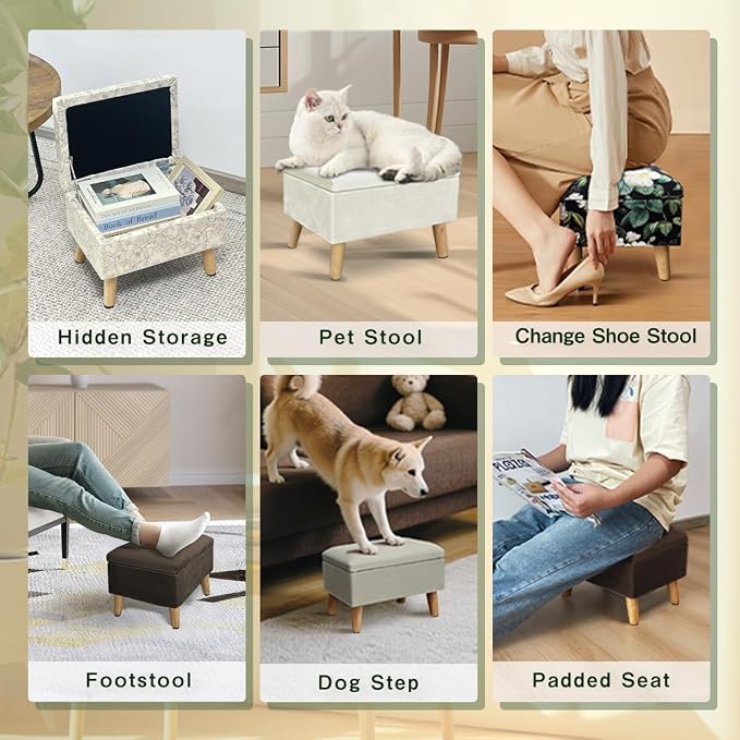 lumizone Small Ottoman with Storage Foot Rest Foot Stool Gray