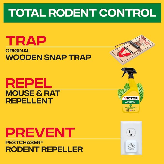 Victor Mouse and Rat Repellent Spray, 32 oz Bottle | Up to 67 Linear Feet Coverage, Natural Essential Oil Formula for Indoor & Outdoor Rodent Control, Ready to Use Pest Repellent