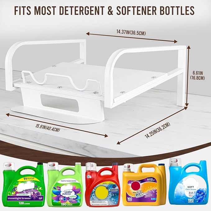 Laundry Detergent Holder Stand with Drip Tray, Liquid Detergent Riser | Laundry Soap Holder Organizer for Laundry Room, White