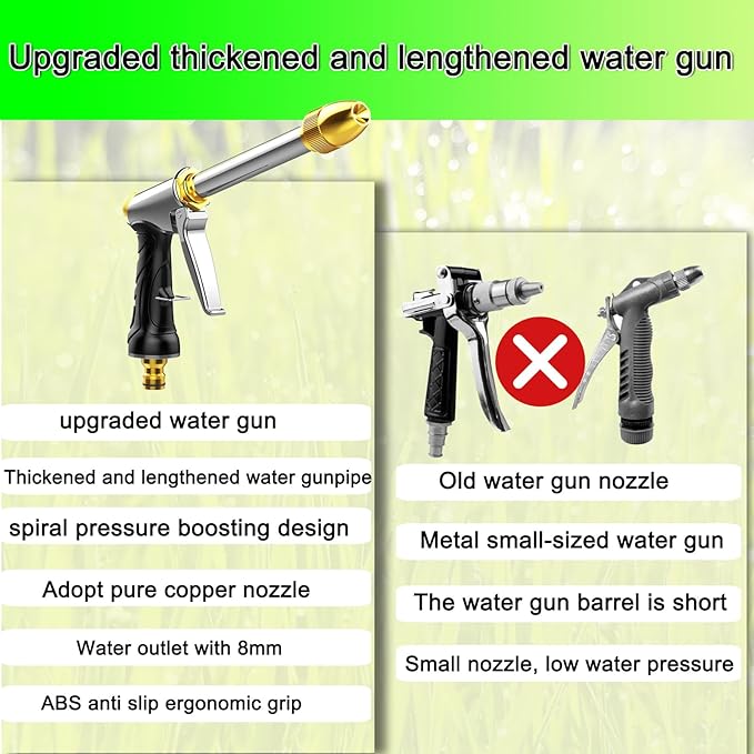 Heavy garden hose nozzle - adjustable spray mode high-pressure rotary spray gun, brass nozzle, anti slip grip and quick connector, suitable for lawn, plants, car washing, pets